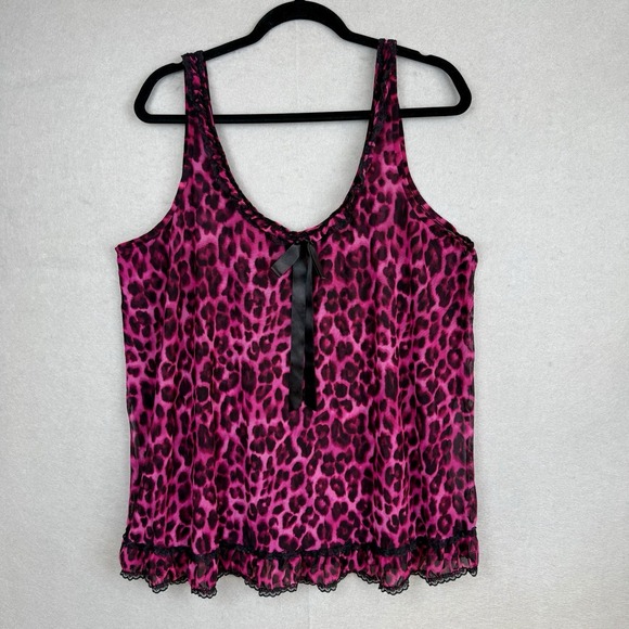 Smart and Sexy Tops - Y2K Pink and Black Leopard Cheetah Print Sheer V-Neck Tank Top GNO Grunge Sz 2X